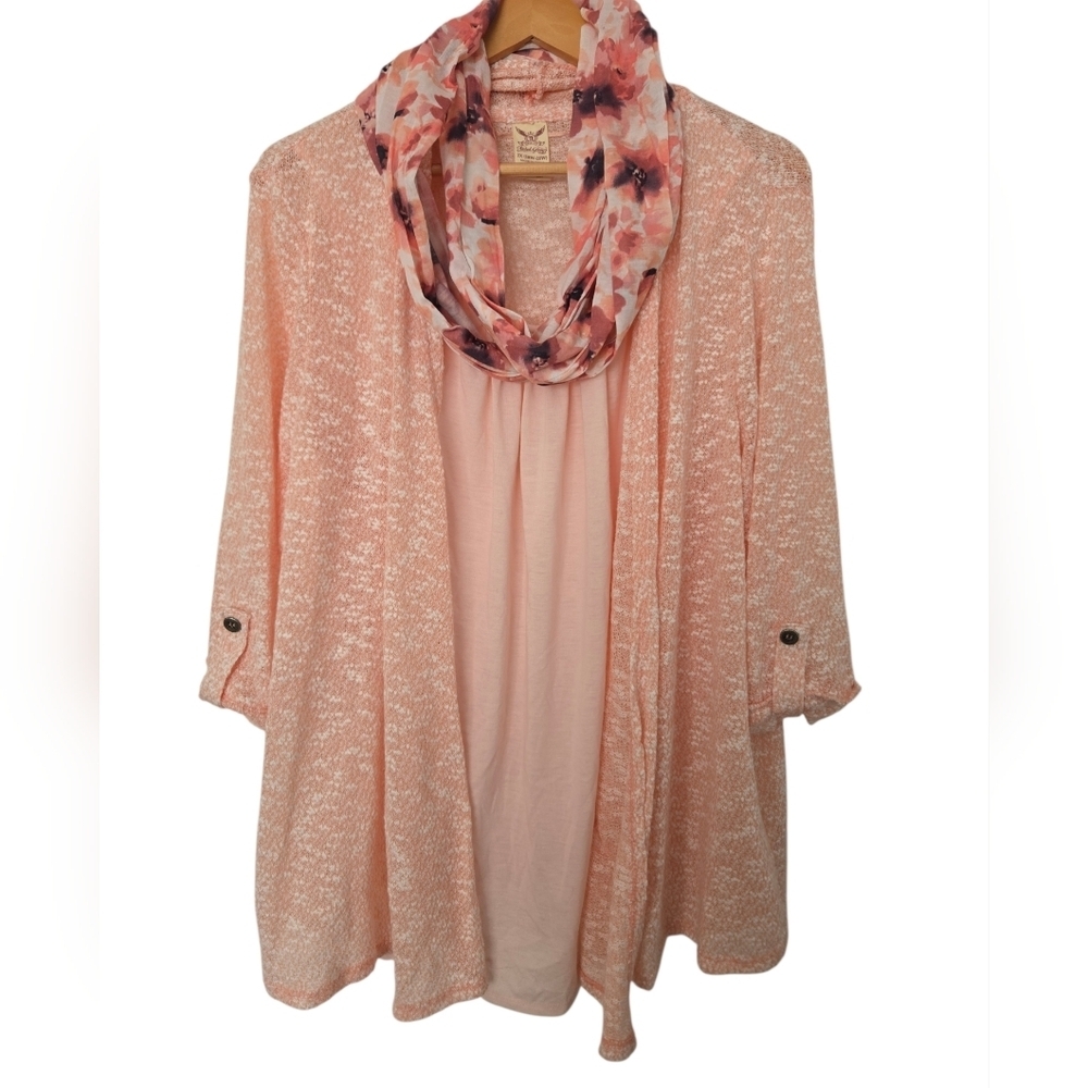 Faded Glory Floral Cardigan in Peach and Black Size 2x